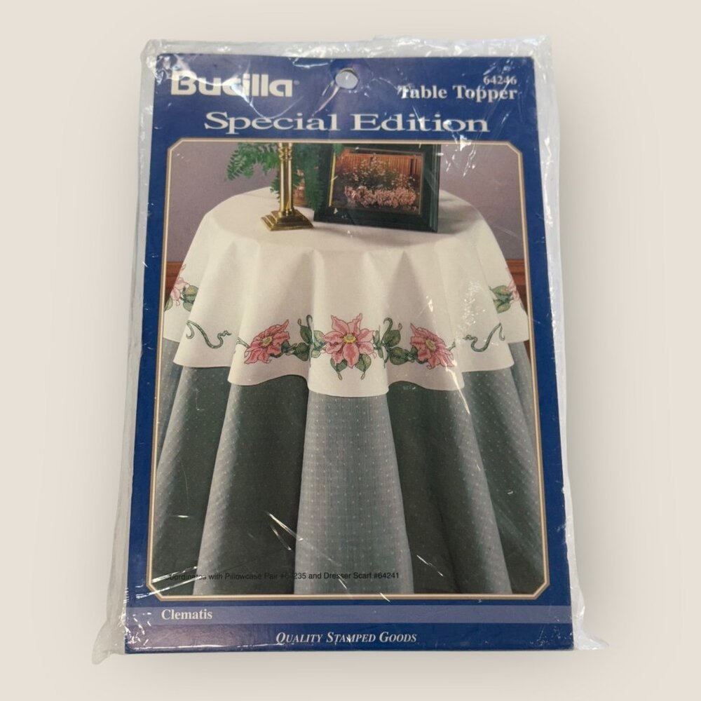 Bucilla Special Edition Clematis Table Topper 64246 Stamped Cross Stitch